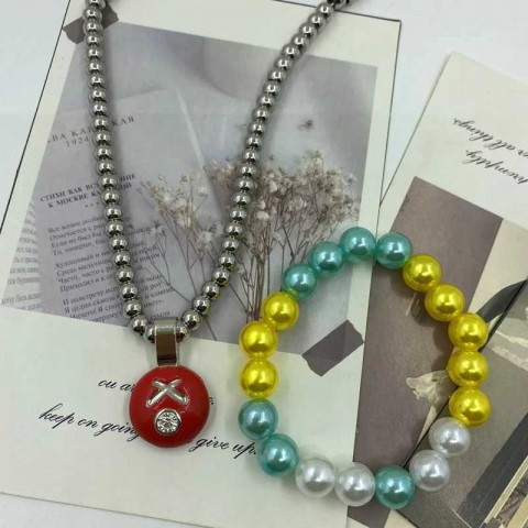 Luxury Stainless Steel Charm Bracelet Set with Imitation Pearl for Men and Women