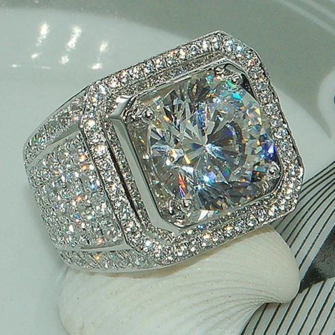 Milan Men's Bling Square Engagement Ring with Rhinestone CZ