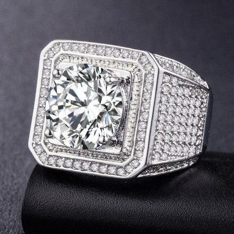 Milan Men's Bling Square Engagement Ring with Rhinestone CZ