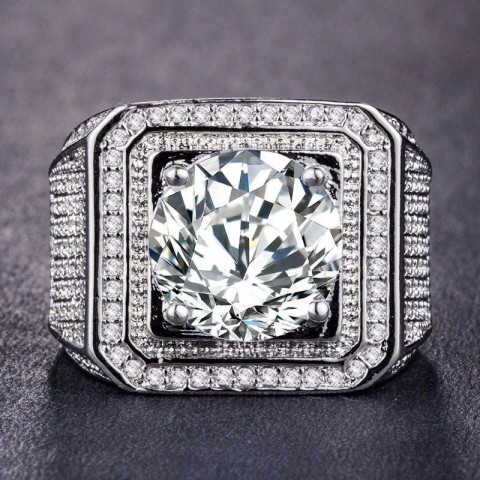 Milan Men's Bling Square Engagement Ring with Rhinestone CZ