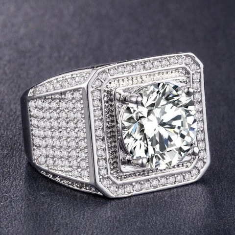 Milan Men's Bling Square Engagement Ring with Rhinestone CZ