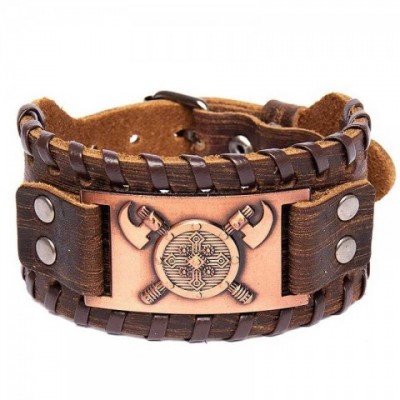 Viking Totem Nordic Leather Irish Cross Bracelet for Men