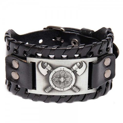 Viking Totem Nordic Leather Irish Cross Bracelet for Men