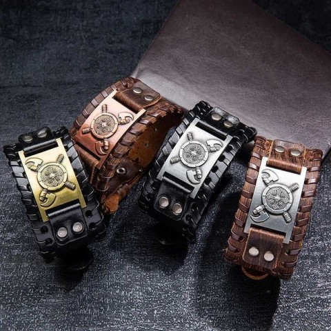 Viking Totem Nordic Leather Irish Cross Bracelet for Men
