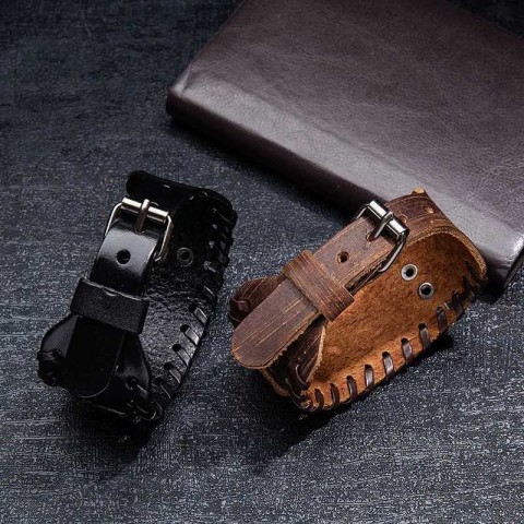 Viking Totem Nordic Leather Irish Cross Bracelet for Men