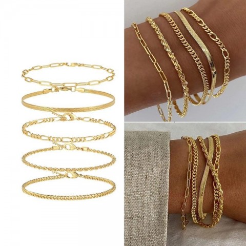 Dainty Women's Summer Anklets Set 5Pcs Minimalist Beach Accessories