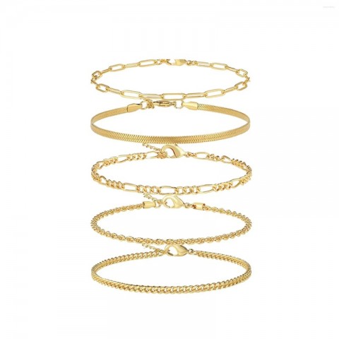 Dainty Women's Summer Anklets Set 5Pcs Minimalist Beach Accessories