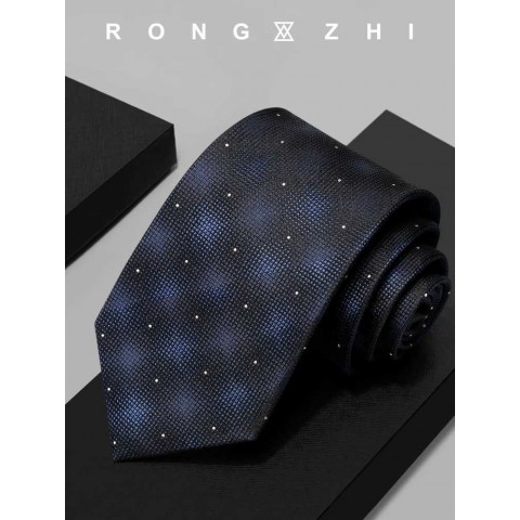 Luxury Unisex Silk Tie, Deep Blue Checkered, 8CM Width, Fashion Business Accessory