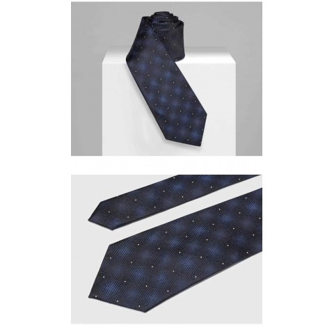 Luxury Unisex Silk Tie, Deep Blue Checkered, 8CM Width, Fashion Business Accessory