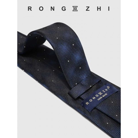 Luxury Unisex Silk Tie, Deep Blue Checkered, 8CM Width, Fashion Business Accessory
