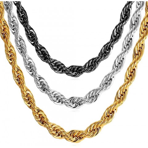 U7 Gold Twisted Rope Necklace for Men - Thick Stainless Steel Hip Hop Choker
