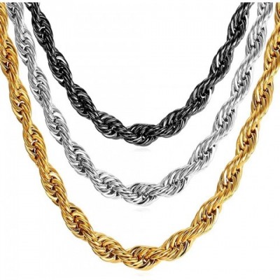 U7 Gold Twisted Rope Necklace for Men - Thick Stainless Steel Hip Hop Choker