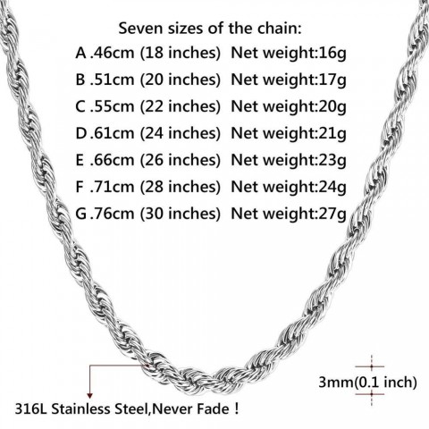 U7 Gold Twisted Rope Necklace for Men - Thick Stainless Steel Hip Hop Choker