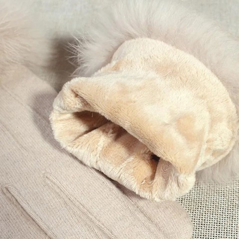 Luxury Women's Velvet Rabbit Fur Touch Screen Mittens, Warm Embroidered Full Finger Gloves H65