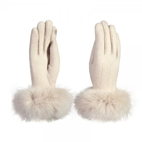 Luxury Women's Velvet Rabbit Fur Touch Screen Mittens, Warm Embroidered Full Finger Gloves H65