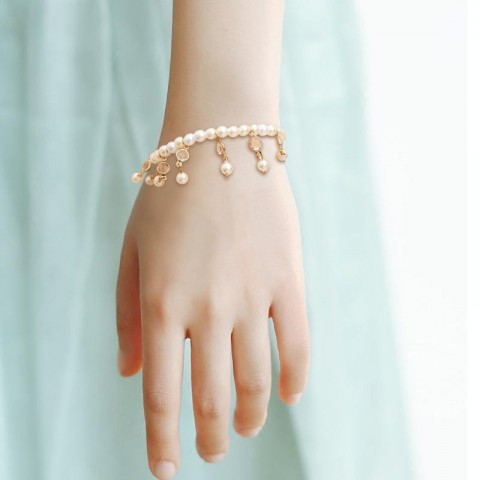 Bangle Bangles Women's Adjustable Silver and Gold Pearl Charm Bracelet for Sports