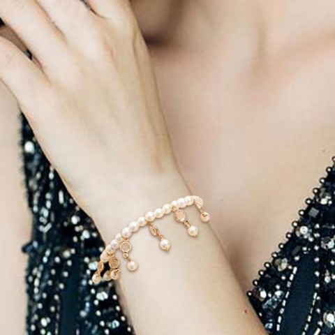 Bangle Bangles Women's Adjustable Silver and Gold Pearl Charm Bracelet for Sports