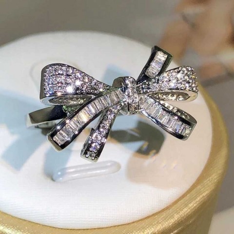 Sterling Silver Bow Zircon Ring for Women - Birtay Fashion Jewelry