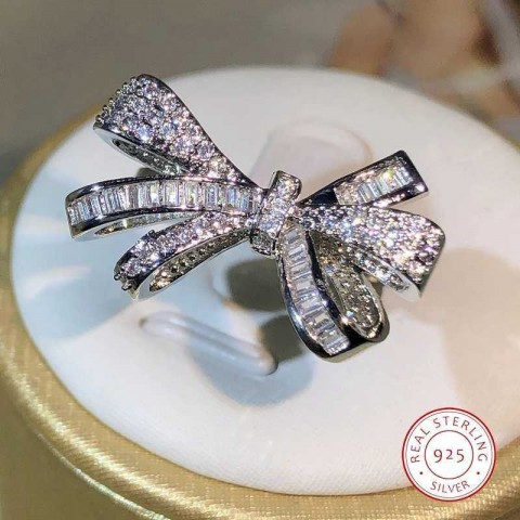 Sterling Silver Bow Zircon Ring for Women - Birtay Fashion Jewelry
