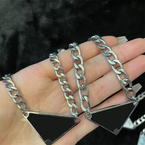 Classic Solid Metal Triangle Pendant Necklaces for Women and Men - ZB011 B4