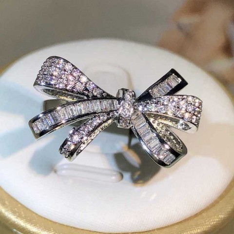 Sterling Silver Bow Zircon Ring for Women - Birtay Fashion Jewelry