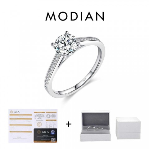 MODIAN D Women's Classic 1CT Moissanite Engagement Ring in 925 Silver