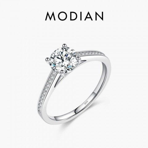 MODIAN D Women's Classic 1CT Moissanite Engagement Ring in 925 Silver