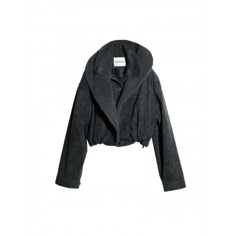 Women's Gothic Punk Rock Grey Black Jackets with Faux Two-Piece Design
