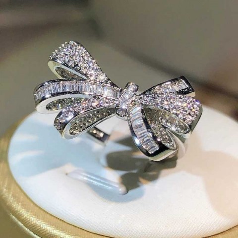 Sterling Silver Bow Zircon Ring for Women - Birtay Fashion Jewelry