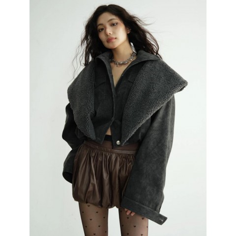 Women's Gothic Punk Rock Grey Black Jackets with Faux Two-Piece Design