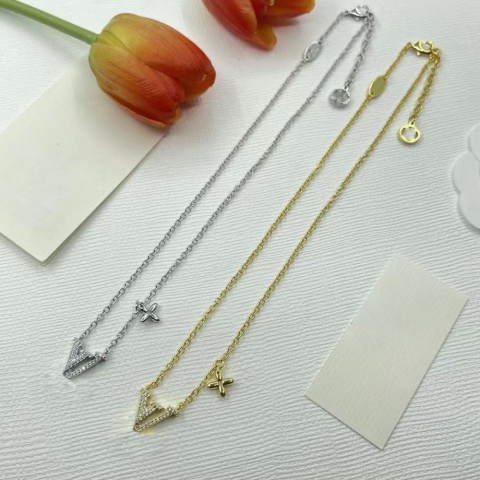 Louise Designer Brass Necklace with Full Dias Letter Pendant