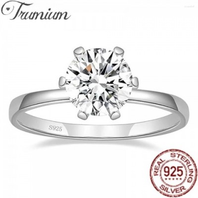 Trumium Women's Classic Cluster Ring 2ct 5A Zircon S925 Silver Wedding Jewelry