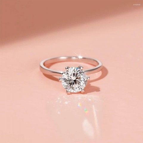 Trumium Women's Classic Cluster Ring 2ct 5A Zircon S925 Silver Wedding Jewelry