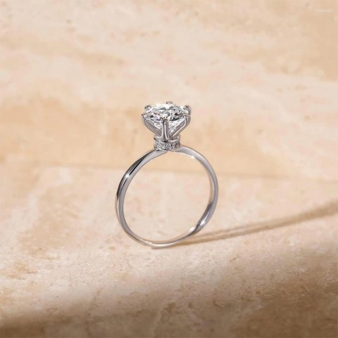Trumium Women's Classic Cluster Ring 2ct 5A Zircon S925 Silver Wedding Jewelry