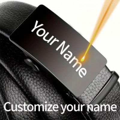 Personalized Name Engraved Men's Casual PU Leather Belt with Alloy Buckle