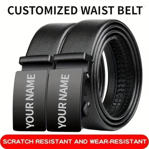 Personalized Name Engraved Men's Casual PU Leather Belt with Alloy Buckle