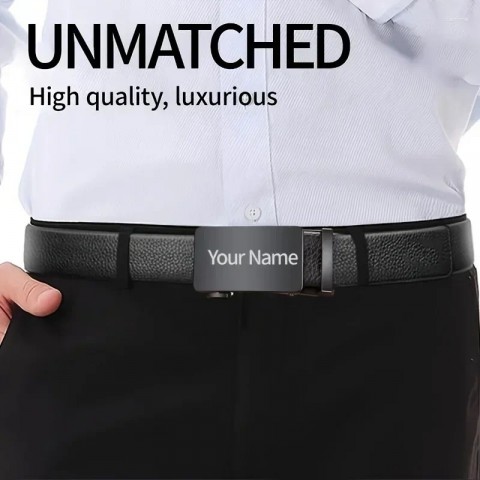 Personalized Name Engraved Men's Casual PU Leather Belt with Alloy Buckle