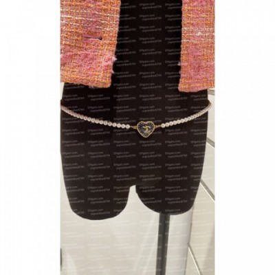 New Fashion Women's Denim Peach Heart Pearl Waist Chain & Necklace