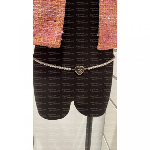 New Fashion Women's Denim Peach Heart Pearl Waist Chain & Necklace