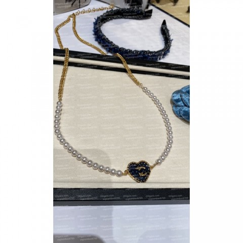 New Fashion Women's Denim Peach Heart Pearl Waist Chain & Necklace