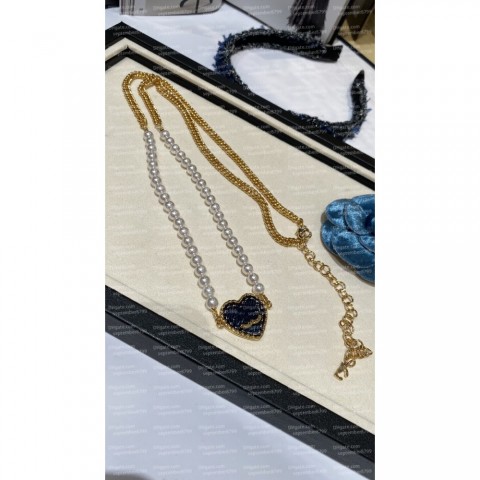 New Fashion Women's Denim Peach Heart Pearl Waist Chain & Necklace