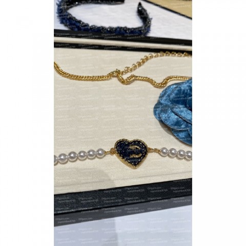 New Fashion Women's Denim Peach Heart Pearl Waist Chain & Necklace