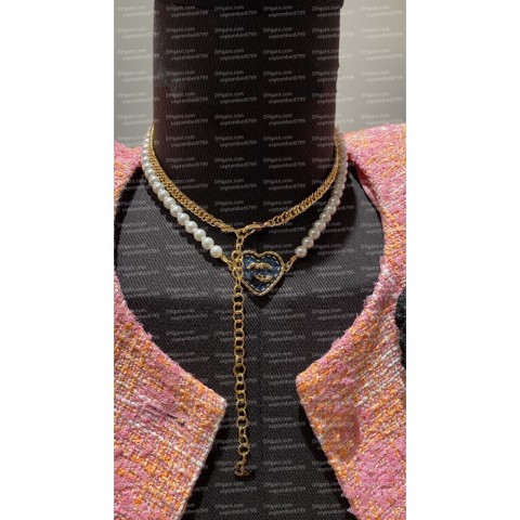 New Fashion Women's Denim Peach Heart Pearl Waist Chain & Necklace