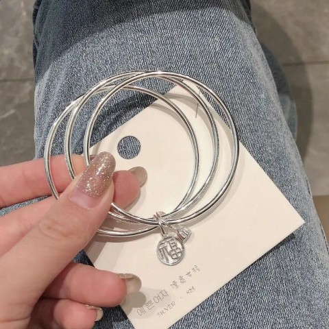 Third Generation 999 Sterling Silver Bangle - Trendy Cartoon Jewelry for Women
