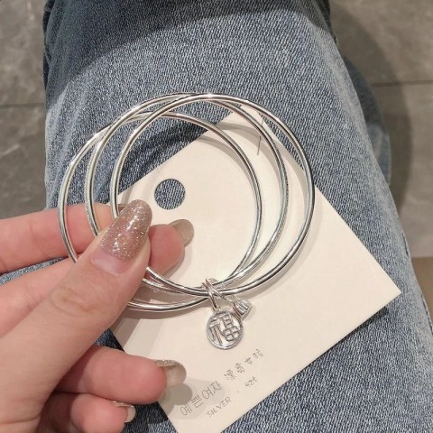 Third Generation 999 Sterling Silver Bangle - Trendy Cartoon Jewelry for Women