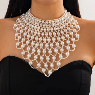 Creative Grids Women's Multi-Layer Imitation Pearl Pendant Necklace