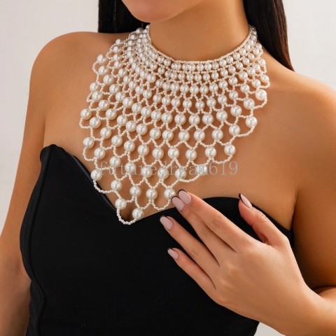 Creative Grids Women's Multi-Layer Imitation Pearl Pendant Necklace