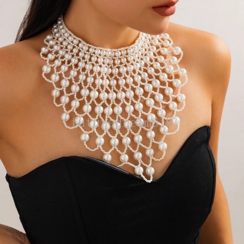 Creative Grids Women's Multi-Layer Imitation Pearl Pendant Necklace