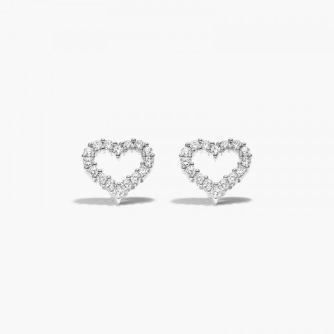Custom 14K White Gold Heart Stud Earrings with Lab Grown Diamonds - Women's Gift