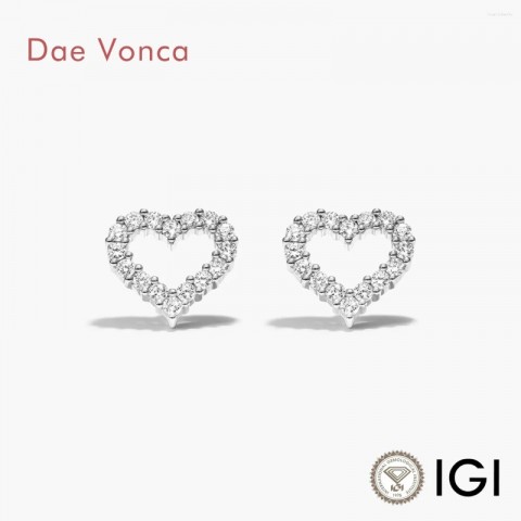 Custom 14K White Gold Heart Stud Earrings with Lab Grown Diamonds - Women's Gift
